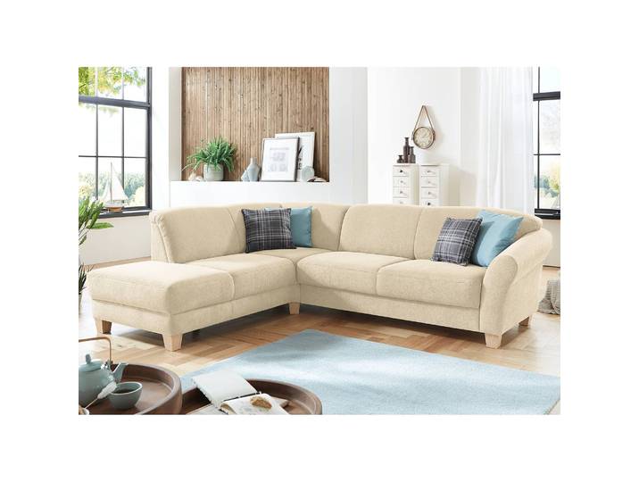 Ecksofa Webstoff Beige/Creme Webstoff 257 x 84 x 212cm Ottomane davorstehend links Keine Funktion Natur