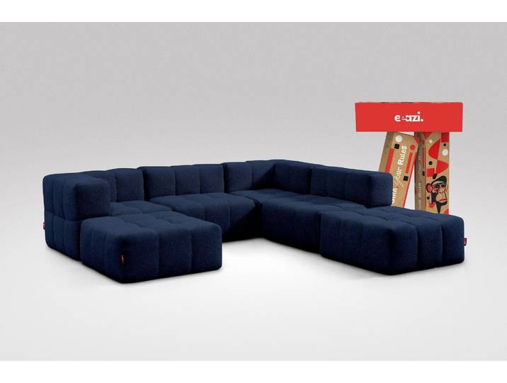 6-tlg. Modulsofa Blau – 2 Eckteile, 2 Mittelteile, 2 Hocker