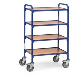 Fetra Etagenwagen, Tragl. 250kg, 4 Etage(n), Ladefl. LxB 630x470mm, Holzböden, RAL5007