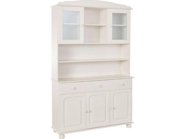 Mette - Buffet Avec 3 Portes 2 Portes Vitrées Et 3 Tiroirs En Pin Blanc