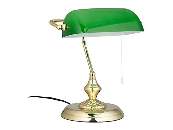 Relaxdays Lampe de banquier Abat-Jour Vert Bureau Table Lampe de Table Laiton Vintage bibliothèque 31x22\,5x18\,5 cm\, Vert