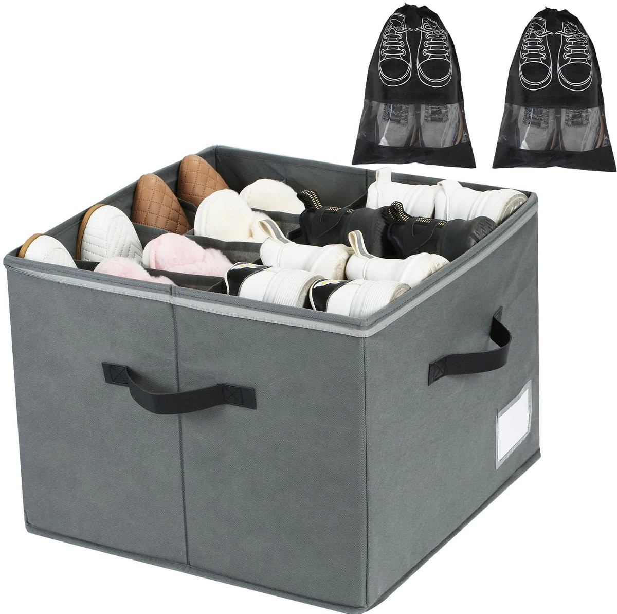 Unyqoos Opvouwbare schoenenopbergdoos met transparante hoes en handvatten, Solid