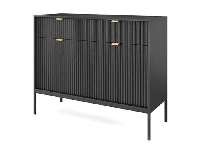 Emporius Zweitürige Sideboard 100 cm Galla - Sideboard mit Schubladen - Gold Griffen, geriffelten Fronten - Schwarz