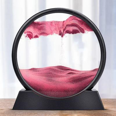 Inspired Living "Deep Sea Moving Sand Art Picture Round Glass 3D Sandscape In Motion Frame (7"" 12"") pink 12 Inch"