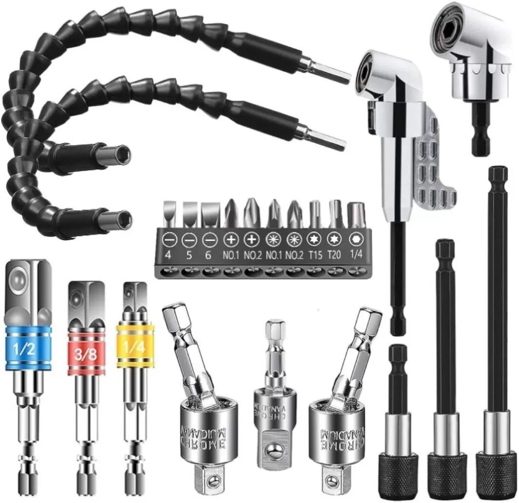 INF Jeu de 23 tournevis universels coudés - Adaptateur de perceuse à angle droit & Extension d'embout