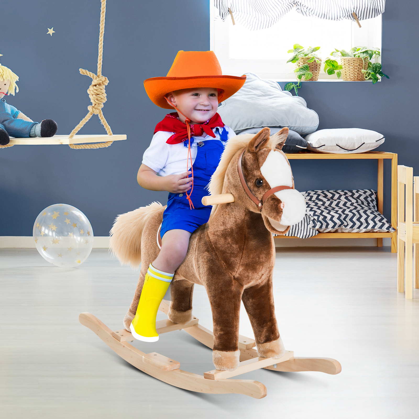 Homcom cavallo a dondolo legno cavallo a dondolo bambini cavallo a dondolo  Giochi Giocattoli Cavalcabili Marrone 74 × 33 × 62cm Aosom