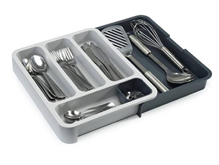 Joseph Joseph - Range Couvert Extensible pour Tiroir\, Organiseur de tiroir Ajustable - Gris/ Bleu\, 85042