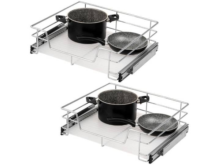 Tiroirs télescopiques Bremermann lot de 2 - 60 cm avec étagère tiroirs de cuisine adaptables en métal (chrome)