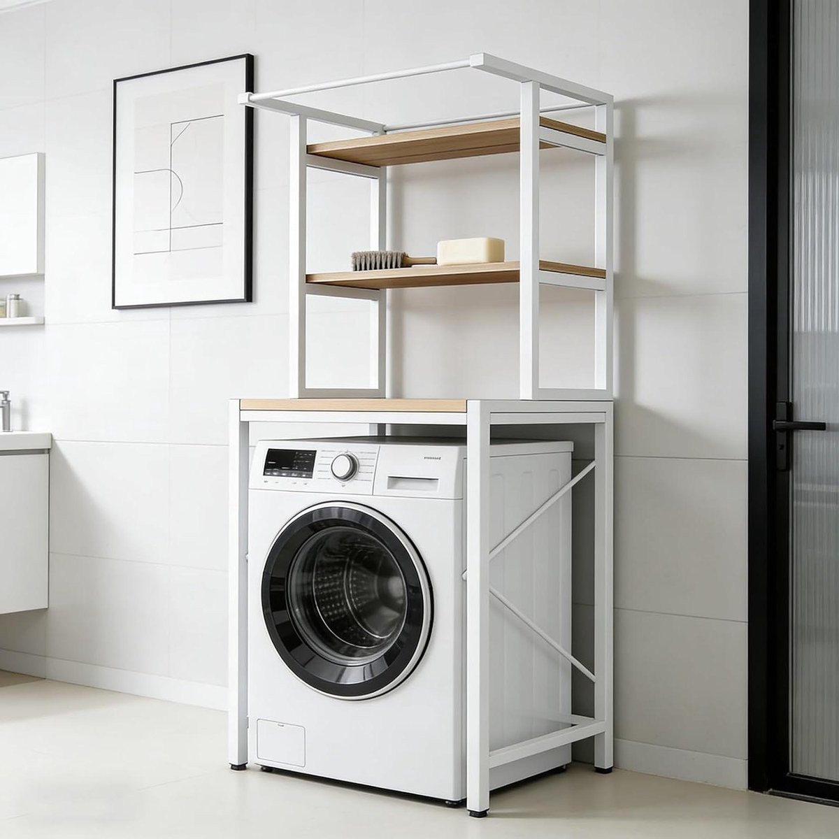 Metalen Opbergrek Zwart met X-profiel voor Wasmachine en Garage