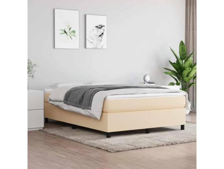 RJPLMFV Bettgestell, Stoff, cremefarben, 140 x 200 cm Robuste Füße, Sperrholzlatten, stabil und fest, Matratze nicht im Lieferumfang enthalten