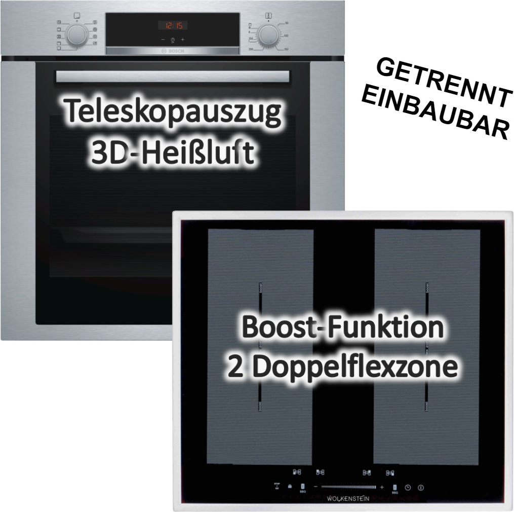 HERDSET Bosch Backofen mit Induktionskochfeld autark 60 cm Teleskopauszug