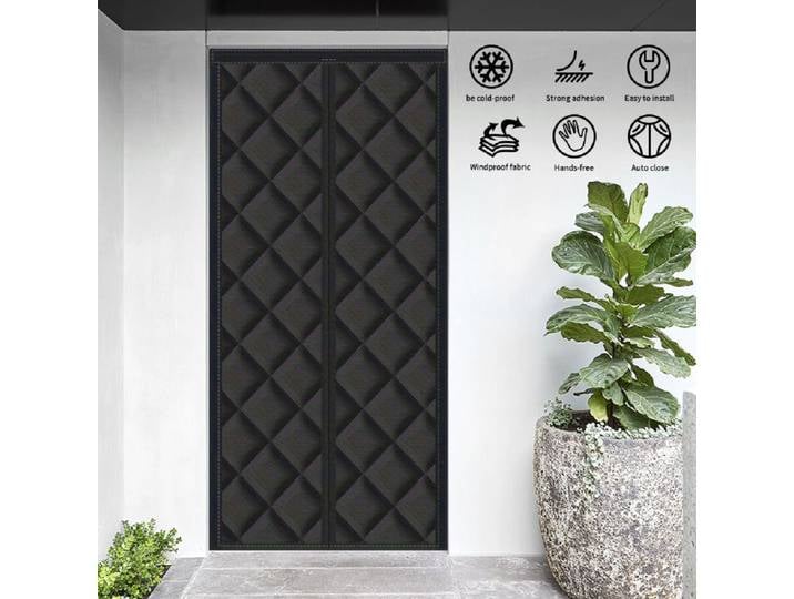 Rideaux de porte à isolation thermique magnétique d'hiver, rideaux occultants noirs, couverture de porte d'isolation temporaire en coton épaissi