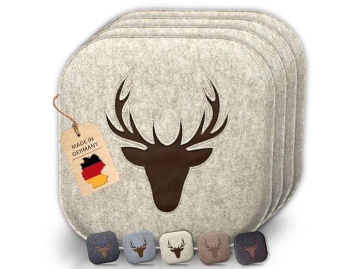 kontor28® - Sitzkissen Filz handgefertigt Made IN Germany Sitzkissen Stuhl 37,5 x 37,5 cm aus rPET-Filz weiche und robuste Polsterung Sitzauflage Stuhl Johann beige 4er-Set