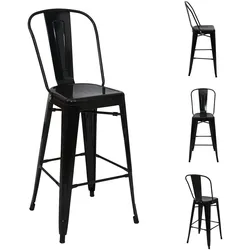 Proregal 4er-Set Barhocker mit Lehne | Sitzhöhe 77cm | Metall Industriedesign | Schwarz | Barstuhl Tresenhocker mit Lehne