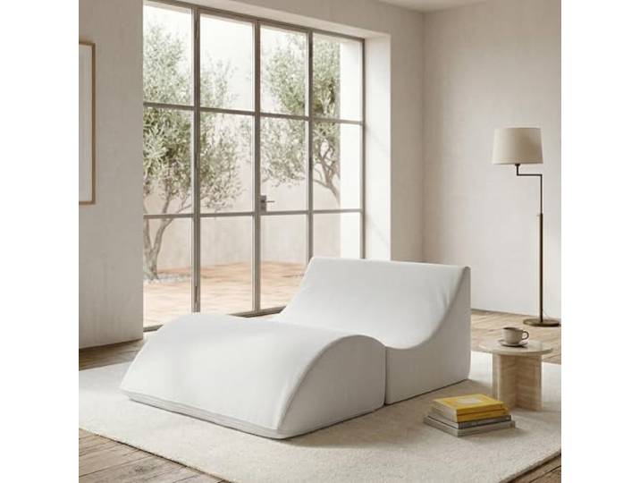Talamo Italia - Annabella Klappbett, Hocker, der in ein Doppelbett umgewandelt werden kann, Chaiselongue aus Öko-Leder, 100 % Made in Italy, 100 x 200 x 70 cm, Weiß