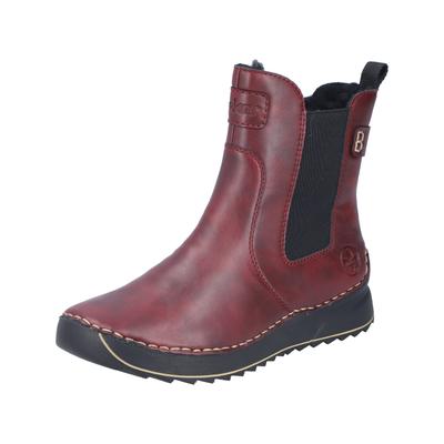 Winterboots RIEKER, Damen, Gr. 36, Warmfutter, rot (weinrot), Elastischer Einsatz, Lederimitat, Schuhe Winterboots, Keilboots, Stiefelette mit Profilsohle und Stretcheinsatz