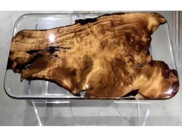 JVmoebel Esstisch Moderner Tisch aus transparentem Harz mit goldener Holzoptik (Packung, 1-St., Tisch)