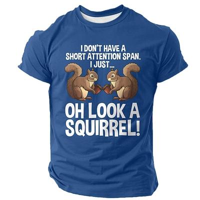 Herren lustiges Grafik T-Shirt mit Eichhörnchen-Ablenkung Humor über kurze Aufmerksamkeitsspanne kurzärmlig