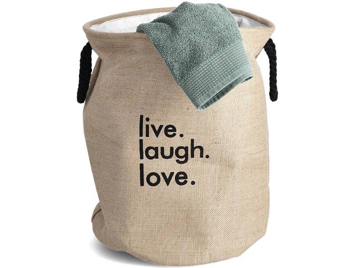 Wäschesack ZELLER PRESENT Natural , beige (natur), B:40cm H:50cm T:40cm Ø:40cm, Wäschesammler, Wäschesack, 2 praktische Griffe, natürliche Juteoptik