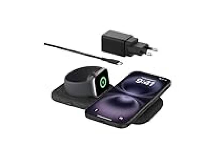 Belkin BoostCharge Pro Station de Recharge aimantée 2-en-1 Portable, Chargeur Qi2 Compatible MagSafe, Pliable, Chargeur sans Fil certifié, pour iPhone 17, Air, Pixelsnap, Apple Watch 11, AirPods