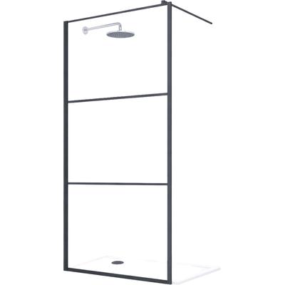 Walk-in-Dusche WELLTIME "Walk-In Foggy Black", schwarz, B:100cm H:195cm, Duschwände, Milchglaseinsatz für perfekten Sichtschutz