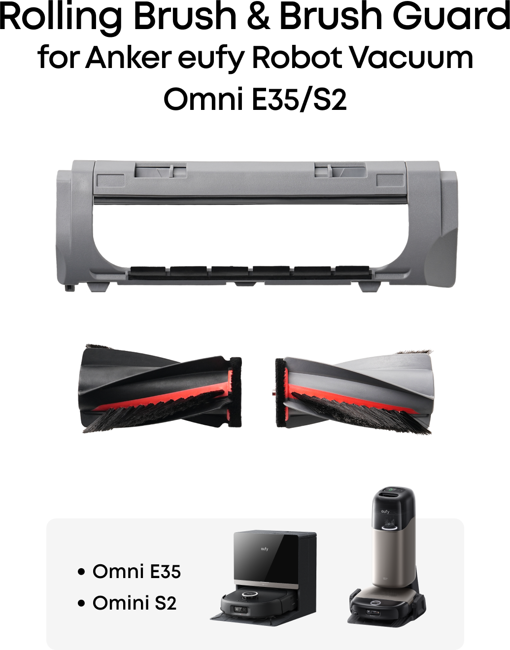 Anker eufy Official Roller Brush and Brush Guard for E35, S2, 1 Set