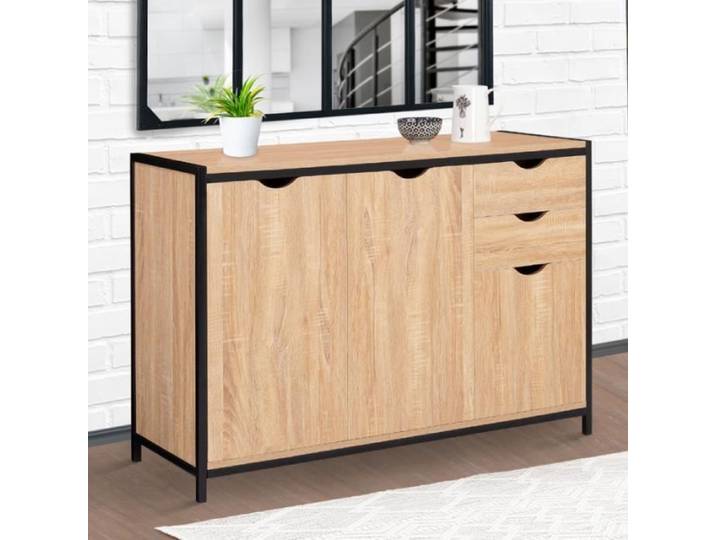 ID MARKET buffet DETROIT 3 portes et 2 tiroirs 110 cm Industriel bois