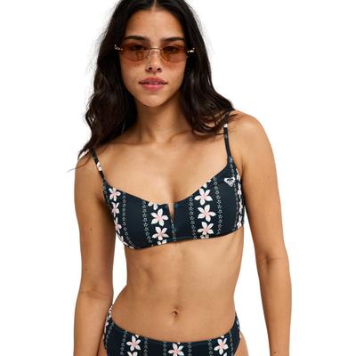 Bandeau-Bikini-Top ROXY "Printed Essentials Bralette", Damen, Gr. S, anthrazithibiscusreal stripes, Obermaterial: 85% Polyester, 15% Elasthan., Bikini-Oberteile