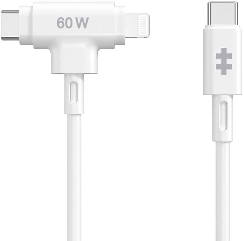 Hyper HyperJuice 2-i-1 Silikone USB-C til USB-C & Lightning Kabel - 1.5m / 60W - Hvid