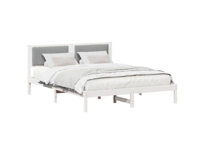 KTHLBRH Bett hellgrau 150 x 200 cm Kiefer massiv Gepolstertes Kopfteil, bequemer Schaumstoff, robuste Struktur, leicht zu reinigen