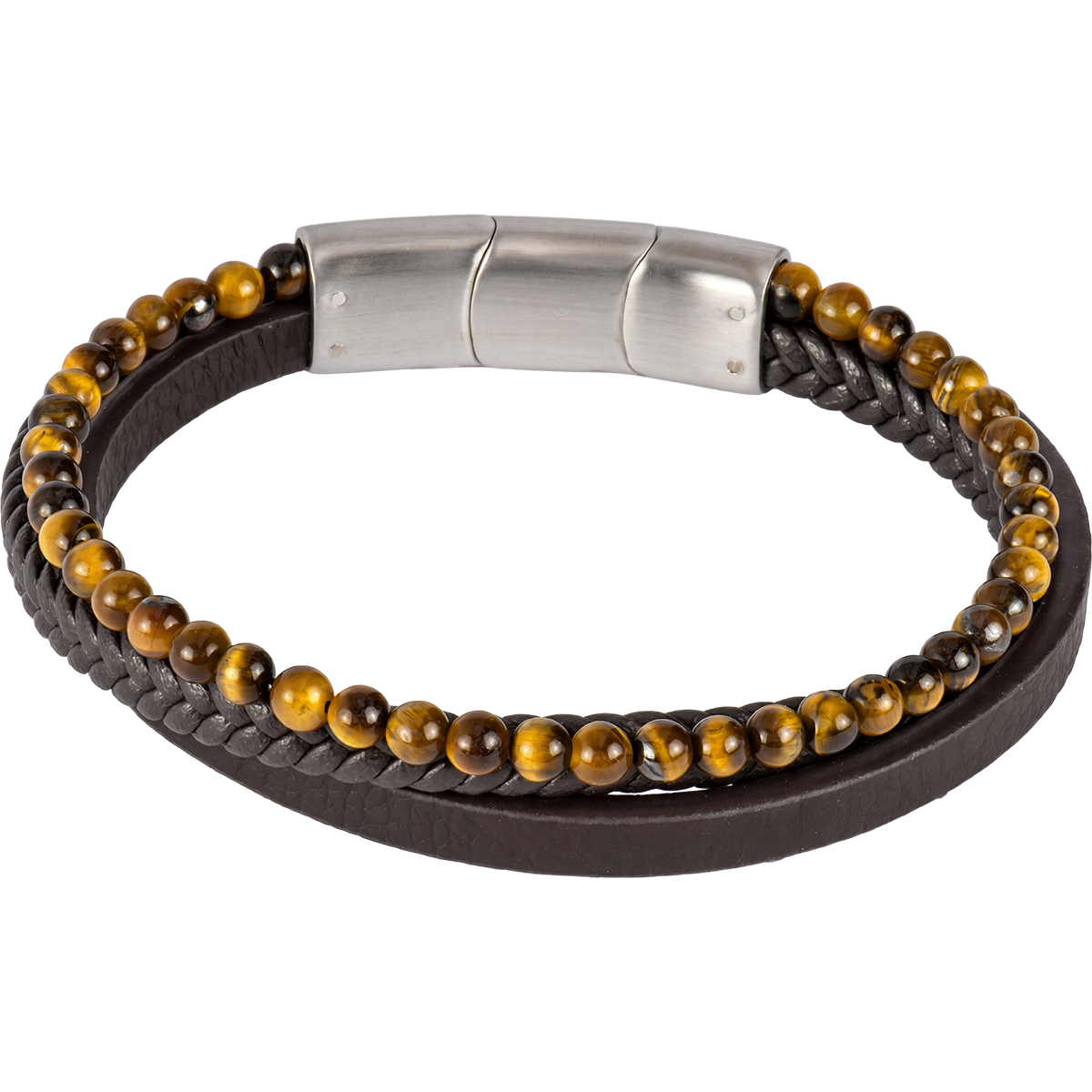 Jacques Lemans Lederarmband mit Tigerauge