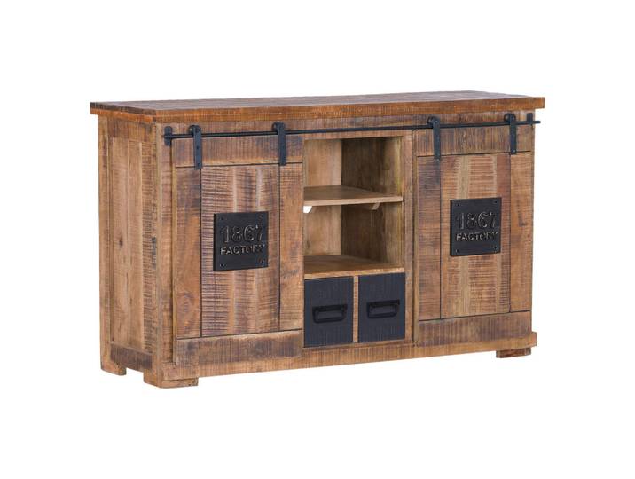 Landscape Sideboard, Natur, Schwarz, Holz, Metall, Mangoholz, massiv, 3 Fächer, 2 Schublade(n) Schubladen, 145x85x45 cm, Typenauswahl, Beimöbel erhältlich, Holzmöbel, Kleinmöbel Holz, Holzkommoden, Sideboards Holz