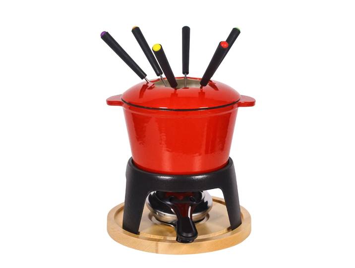Fondue Set Gusseisen 10-teilig rot