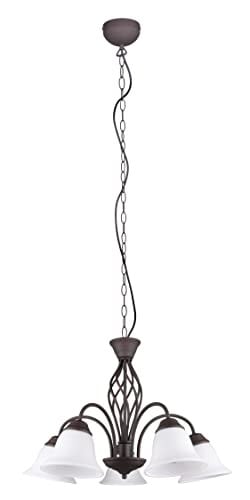 Trio Leuchten Hanglamp Rustica, metaal en glas, bruin/koper/wit, dimbaar