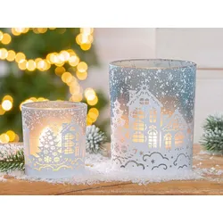 Windlicht Schneelandschaft weiß 8cm