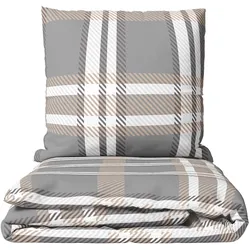 Leonado Vicenti Bettwäsche 200x220 cm Fleece Grau Beige Kariert Winter warm