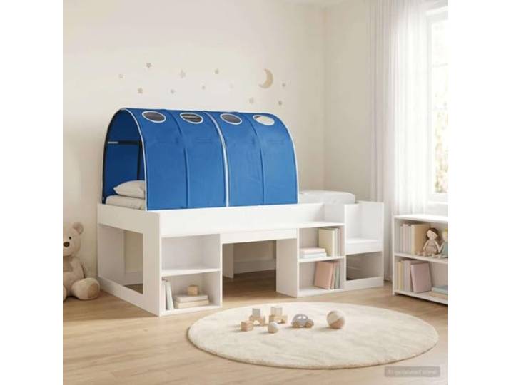 RJPLMFV Bettgestell mit Tunnel, 3-teilig, Weiß und Blau, Holz Mit Leiter, inklusive Lattenrost, platzsparend, für Kinder und Erwachsene, pflegeleicht