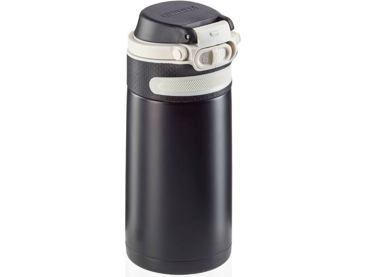 Thermoflasche LEIFHEIT Flip , schwarz, H:18cm, Edelstahl, Polypropylen (PP), Silikon, Trinkflaschen, Thermoflasche, 350 ml