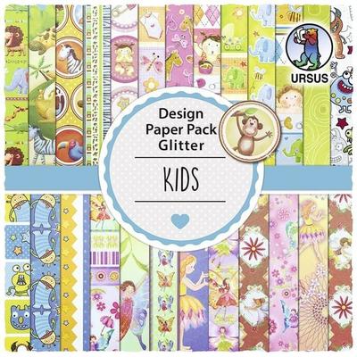URSUS Spezialpapiere Design Paper Pack Glitter Kids, 30 Blatt