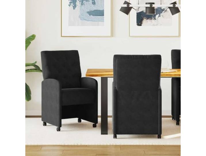 KGHFDVB Esszimmerstühle mit Rollen 2er Set Samt Schwarz 58x67x97 cm Samtbezug, ergonomische Rückenlehne, Sperrholz-Metall-Rahmen, Rollen, modernes Design