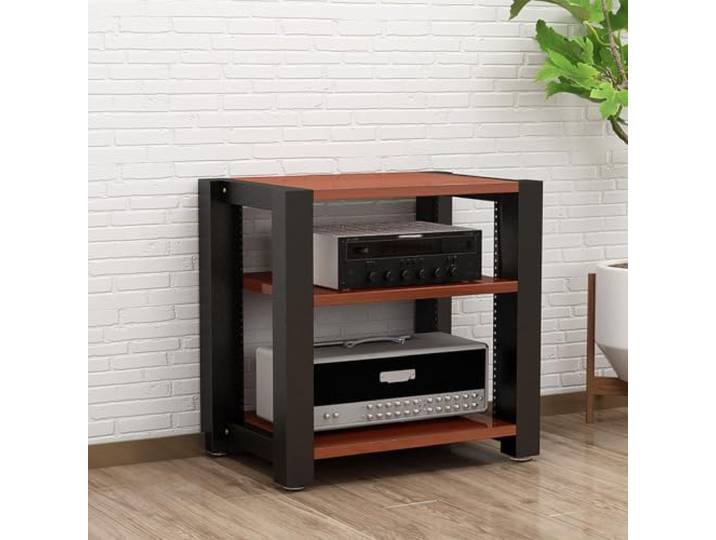 Verstellbares AV Rack 2/3/4/5 Ebenen, Verstärkerständer aus Stahl und Holz Verstellbare Fachböden, AV Geräte Rack, Verstärkerständer, Audio Rack, Stahl-Holz-Konstruktion, Mehrstufige Ablage