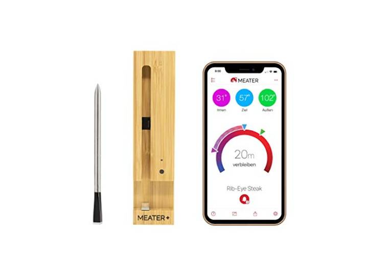 MEATER Plus Das Kabellose, Smarte Fleischthermometer mit 50m Reichweite Für Ofen, Grill, Pfanne und Rotisserie Perfekter Fleischgenuss via App in Deutscher Sprache