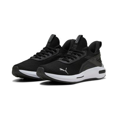 Slip-On Sneaker PUMA "SOFTRIDE ENZO 5 HYPE", Damen, Gr. 44, Textil, schwarz-weiß (puma schwarz, puma weiß, puma silber), Schuhe, leicht profilierte Gummi-Laufsohle, nicht herausnehmbare Innensohle
