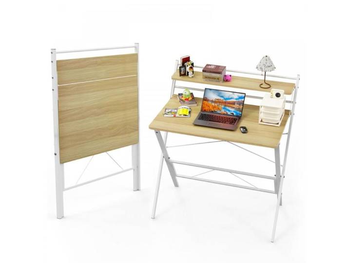 Bureau ordinateur pliable QUIIENCLEE avec support pour écran cadre métal Teinte érable-cerisier bureau de salon peu encombrant