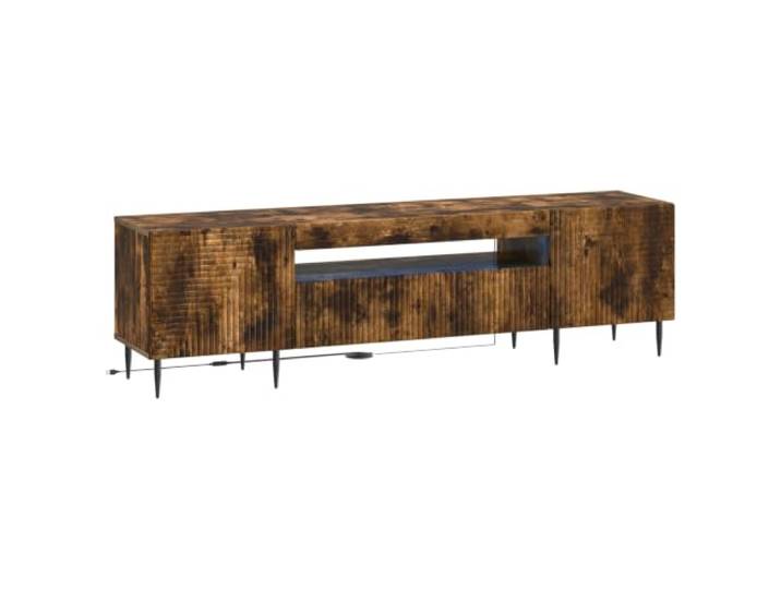 KTHLBRH TV-Schrank mit LED, Eiche Rauch, aus technischem Holz Integrierte LED-Leuchten, umkehrbare Türen, Holz, Innenbereich, Montage erforderlich