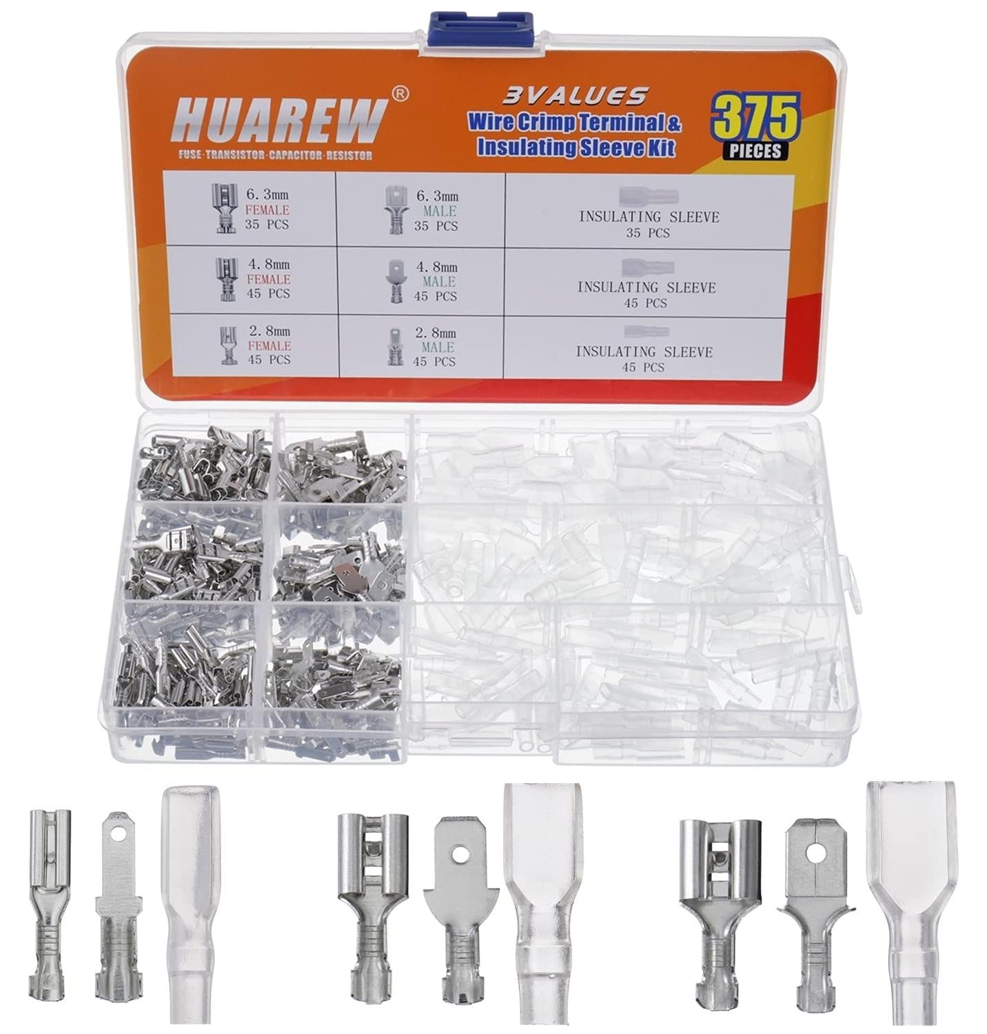 Selius 375 stuks Draad Spade Connector Crimp Terminal Isolerende Mouw Kit