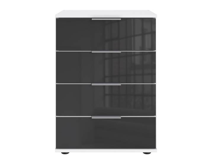 Nachtkommode Saigon - Glas 74cm Schwarz/Weiß/Grau/Weiß