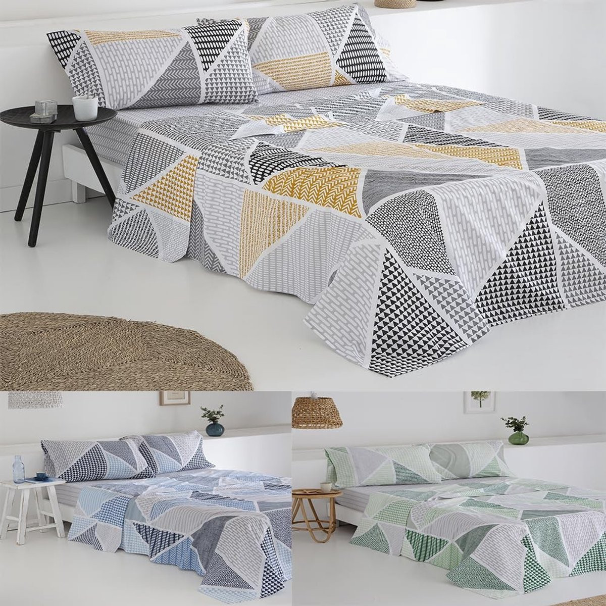 Solidchoice Bedlinnen Set van Katoen en Polyester in Grijs en Mosterd
