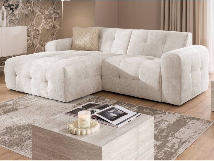 S-Style Möbel Ecksofa Kozy im Bumpy-Design mit fester Rückenlehne aus weichem Chenille-Stoff, mit Wellenfederung