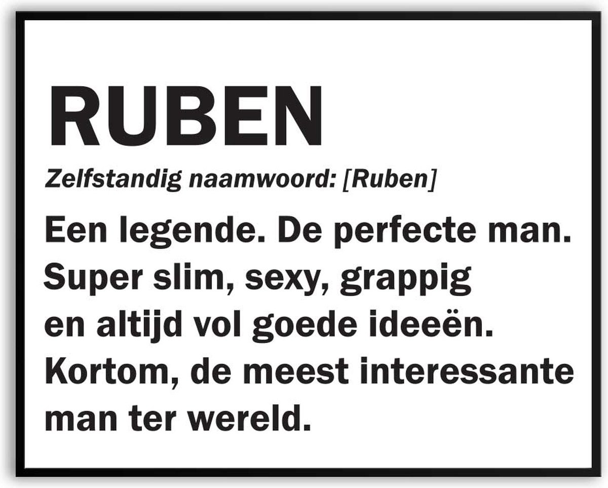 Grappige Canvas Poster Ruben Betekenis met Glas 30 x 40 cm